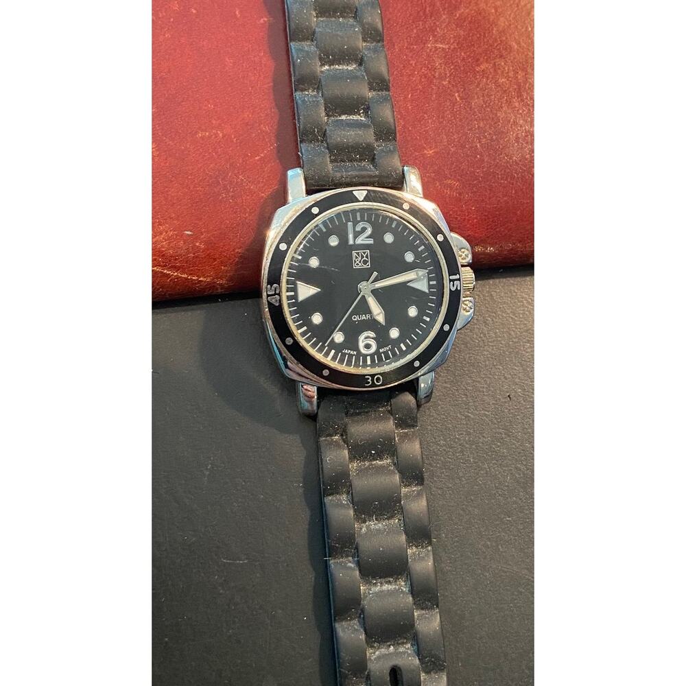 Women's NY&Co Watch,Poly Band, Silver Tone and Black Case,New Battery